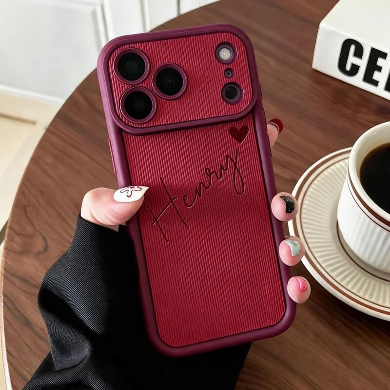 Personalized Engraved Name iPhone Case with Ribbed PU Leather Personalized Engraved Name iPhone Case with Ribbed PU Leather