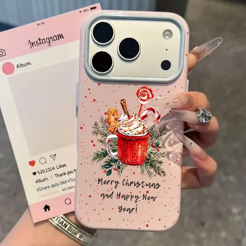 Pink Christmas Hot Cocoa Mug iPhone Case with Candy Cane and Gingerbread Pink Christmas Hot Cocoa Mug iPhone Case with Candy Cane and Gingerbread