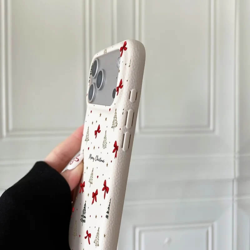 White Christmas Tree Phone Case with Red Bow Print White Christmas Tree Phone Case with Red Bow Print