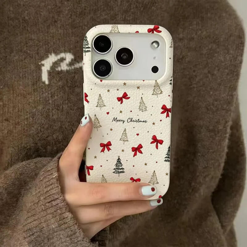 White Christmas Tree iPhone Case with Red Bow Print White Christmas Tree iPhone Case with Red Bow Print