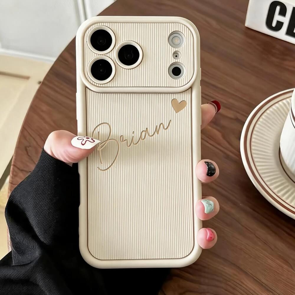 White Personalized Engraved Name iPhone Case with Ribbed PU Leather White Personalized Engraved Name iPhone Case with Ribbed PU Leather